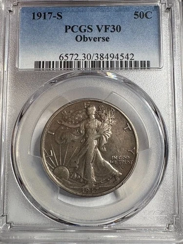 1917 S WALKING LIBERTY 50C OBVERSE MINT PCGS VF30