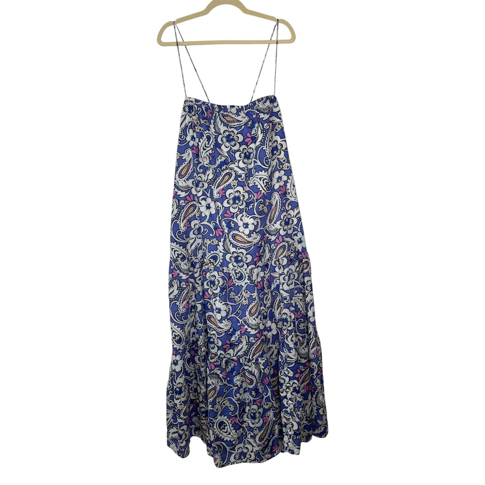 Vestido maxi LOFT praia em camadas XL azul paisley floral sem mangas casual verão - Imagem 3 de 4