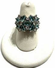 Sterling Silver Blue Topaz And Cubic Zirconia Flower Ring Sz 7.25
