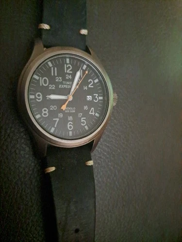 VINTAGE TIMEX EXPEDITION DATE MILITARY 24H INDIGLO QUARTZ MEN'S LARGE BLK WATCH