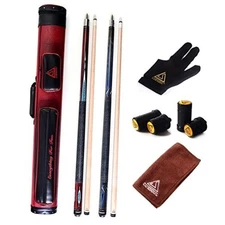  House Bar Pool Cue Sticks,Two Cue Sticks + 2x2 Pool 2 Cues With Wine Red case