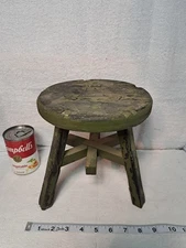 Sturdy Antique Milking Stool, Oak, Circa 1900 with Chippy Green Paint