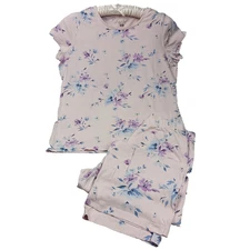 F&F Pyjamas Ladies Size 8-10 Lilac Floral Cotton Short Sleeves Lightweight PJs