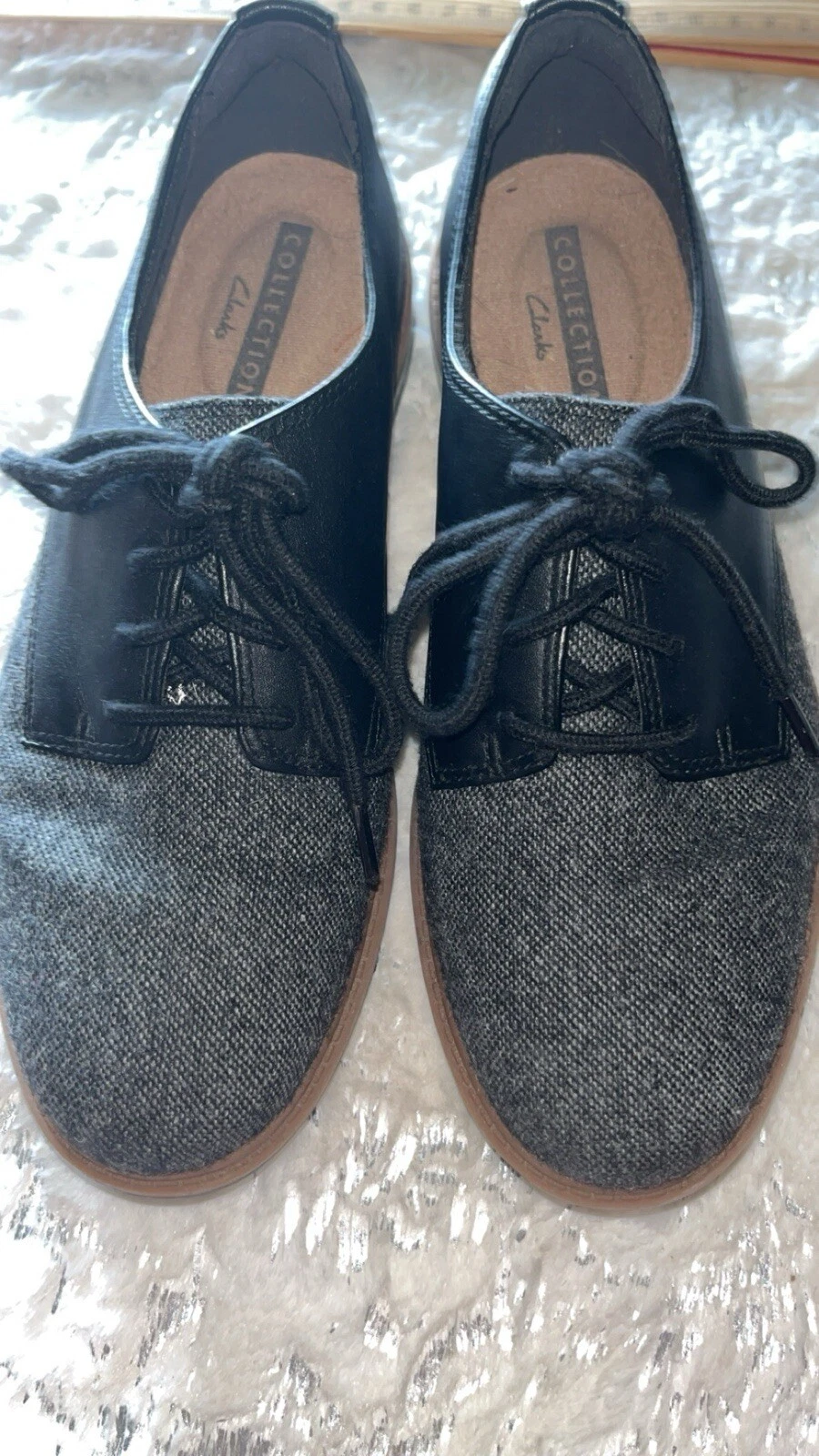 Mocassini Clarks Collection 15190 in pelle nera punta in tela donna 5 1 2 M