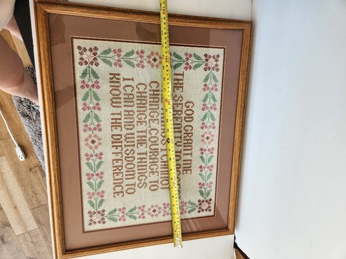 Grande lino vintage dio religioso preghiera incorniciata fatta a mano punto croce punta ago - Foto 7 di 11
