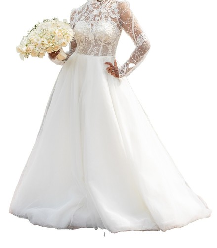 oleg cassini off-the-shoulder pearl beaded lace wedding dress Never Worn Oleg Cassini Lace Off Shoulder Long Sleeve A-Line Ivory Dress