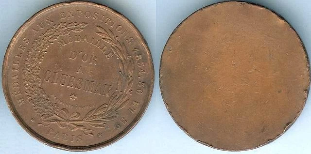 Médaille de table - PARIS 1834-36-39 expositions médaille d'or à CLUESMAN unifac - Photo 1/1