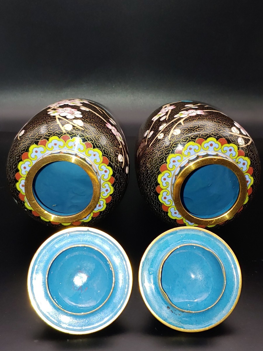 景泰蓝珐琅彩梅花将军罐Pair Vintage Chinese Cloisonne Enamel Plum