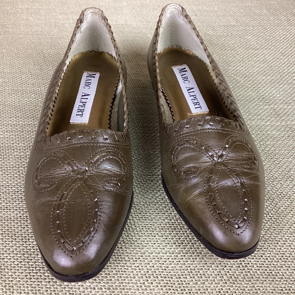 Marc Alpert Fine Leather Comfort Slip On Shoes Green Loafers Brazil Made 5.5M - Image 4 of 4