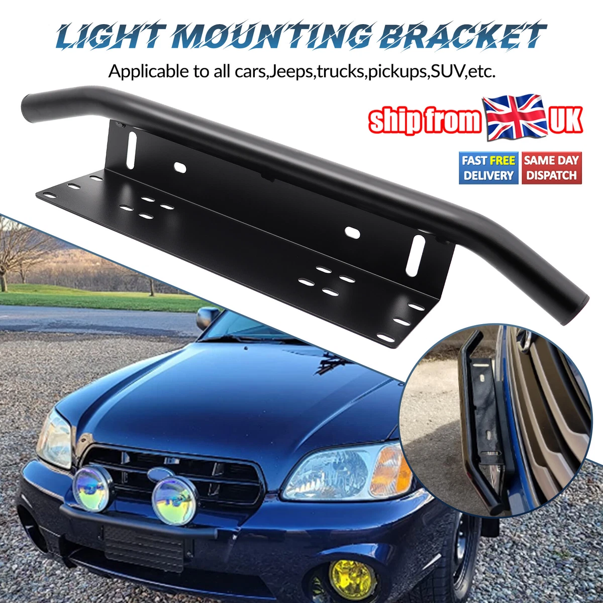 Car Front Bull Bar Bumper License Number Plate Mount Bracket LED