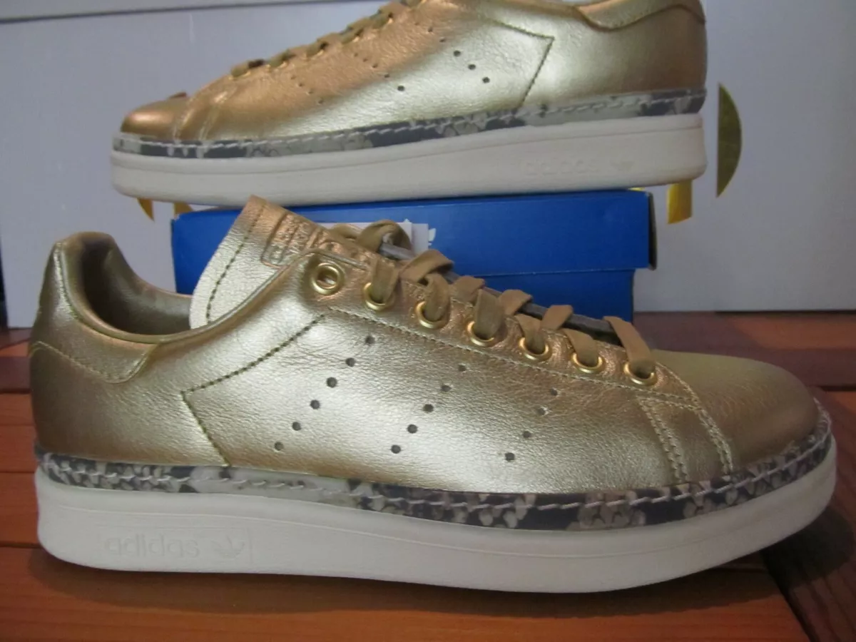 Odiseo Ten cuidado visitante RARE Womens Adidas Stan Smith New Bold W Gold LEATHER Snakeskin Trim 7  F34120 | eBay