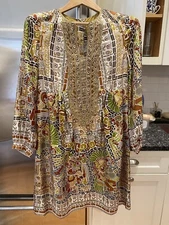 Nicole Miller Collection Silk Dress Kaftan Tunic Aztec Mosaic Print Sz S NWOT