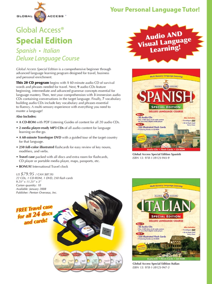 NEW Spanish 20 CD 3 Level Audio Program + Case + Flashcards from Penton Overseas - Image 3 of 4