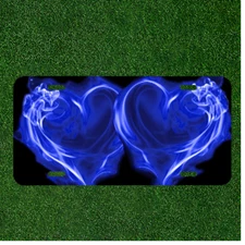 Custom Personalized License Plate Auto Tag With Blue Flame Hearts Add Names