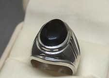Natural Yemeni Black Aqeeq Sterling Silver 925 Handmade Agate Mens Heavy Ring