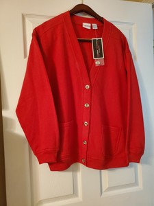 red button down cardigan