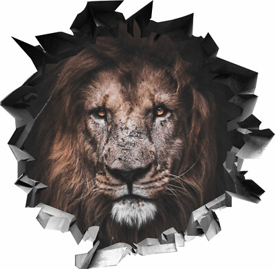BLACK LABEL GRAFX Wandtattoo Aufkleber WallArtML 051 Mauerloch Löwe 3D