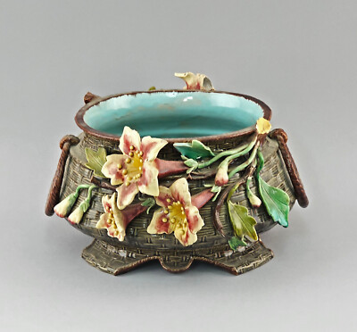 9345006-d Majolika Cachepot Keramik Übertopf 1900 Jugendstil Blütenbelag ø30cm