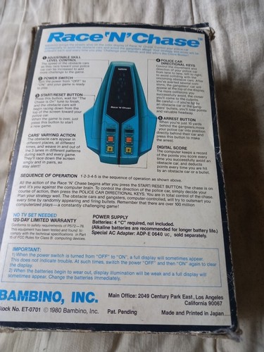 Race N Chase Bambino Tabletop 1982 Japan Manufactured Tested Working Very Rare - Picture 2 of 2
