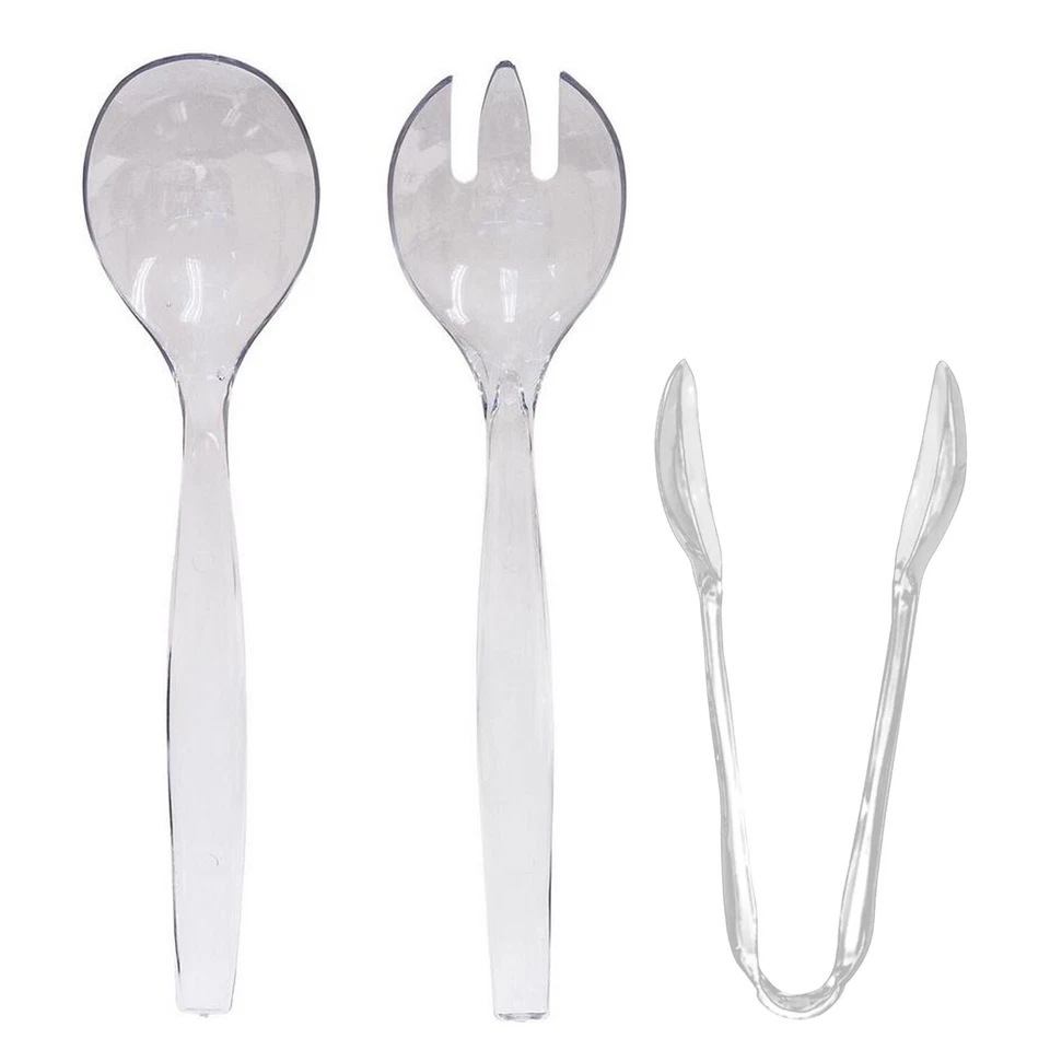 Disposable Plastic Serving Utensils 10" Spoons and Forks 6" Tongs - 18 Pack - Image 4 of 4