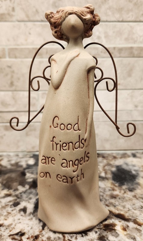 Angel Figurine - "Good friends are angels on earth" - Ceramic w/metal wings