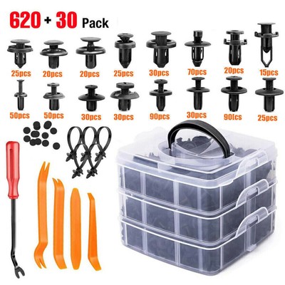 650PCS Car Retainer Auto Fasteners Push Trim Plastic Clips Pin Rivet Bumper Kit