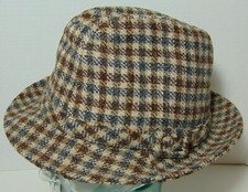 SIZE 7 Old Vintage 1970s STETSON Tweed Plaid Checkerboard Fedora Hat Made in USA