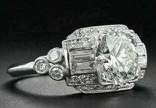Art Deco Style 3Ct Lab-Created Diamond Engagement Ring 14K White Gold Plated