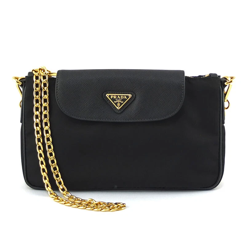 Prada PRADA Shoulder Bag Black Gold Nylon Leather