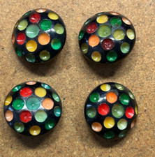 4 Vintage MOD GoGo 1960s 1970s MULTI-COLOR Mosaic polka dot SHIRT Blouse BUTTON