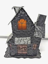 VTG Black Metal Halloween Haunted House Manor Two Tea Light Votive Candle Holder