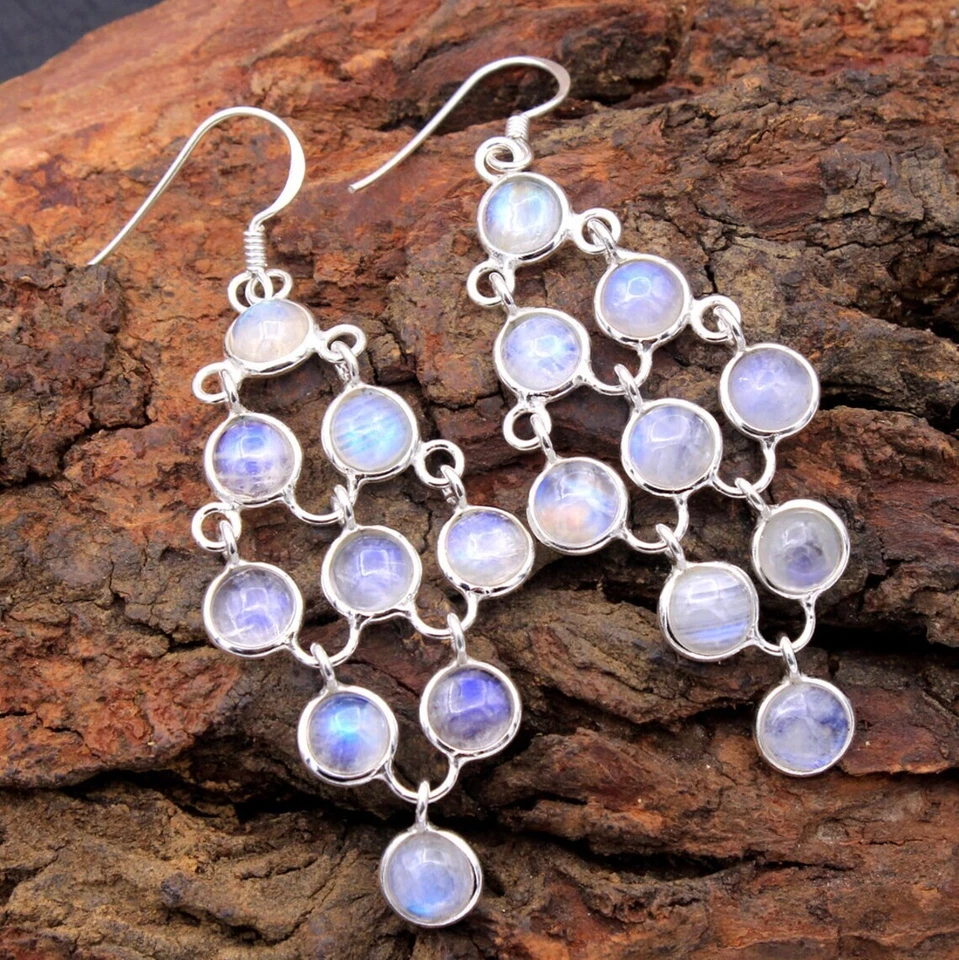Pendiente araña piedra lunar arco iris-925 plata esterlina diseñador joyería regalo Foto 2 de 4