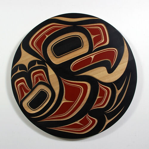 Northwest Coast Native Red Cedar Panel Wall Hanging 18" Round Haida Colours - Picture 1 of 2