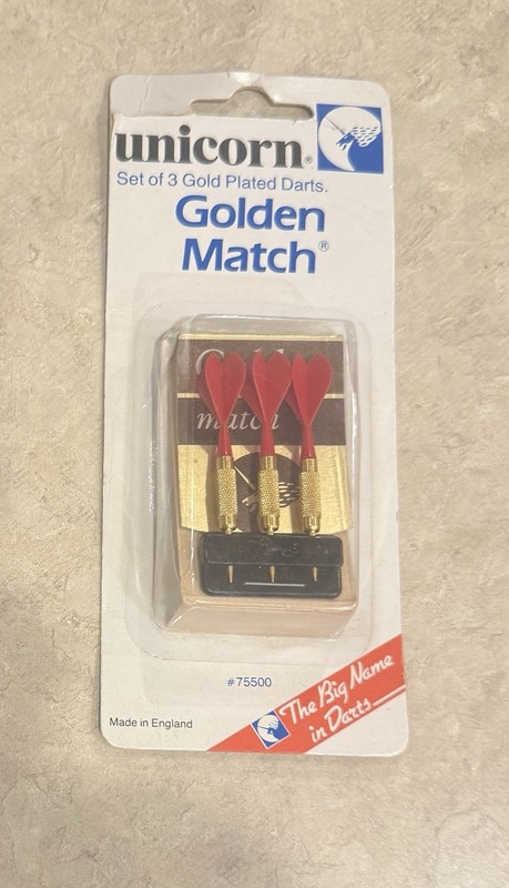 Vintage Unicorn Golden Match Gold Plated Miniature Darts Red Flights 2 Inch