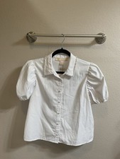 White Collared Button-Up Shirt Short Sleeve