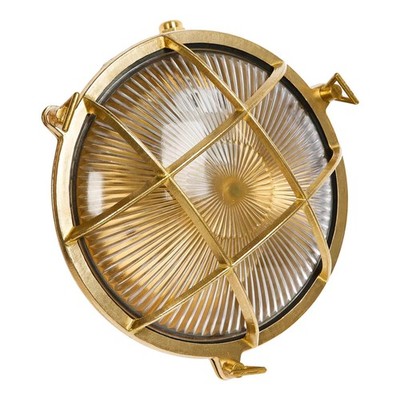 Brass Bulkhead Light,Grid Round Nautical Wall Light,Lampshade,Ceiling Mount L...