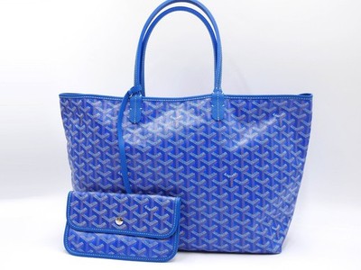 Goyard サンルイpm スカイブルー Auth GOYARD Saint Louis PM Shoulder Tote Bag PVC Leather Blue with