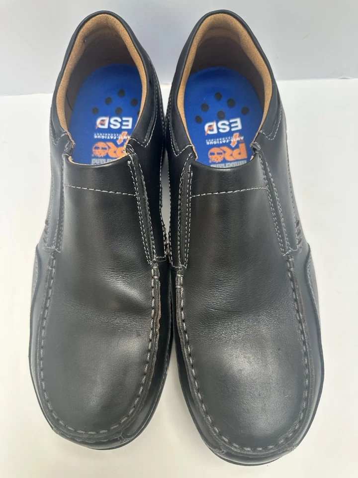 Zapatos de trabajo Timberland PRO para hombre de cuero negro sin cordones talla 13M resistentes al aceite/deslizantes Foto 3 de 4