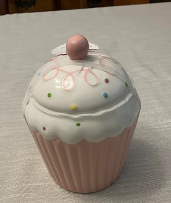 Pink and White Cupcake Cookie/Candy Jar -Ceramic- 7'' High New
