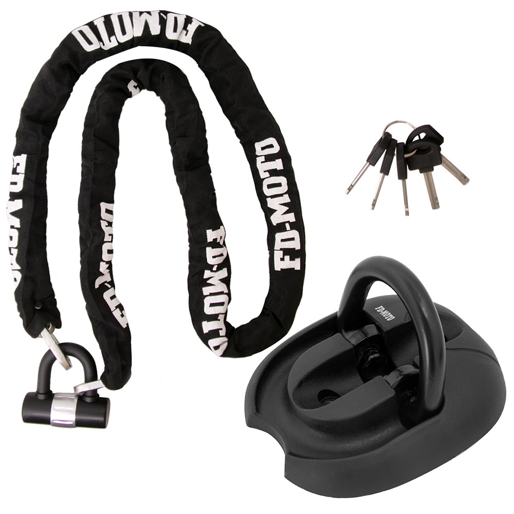 FD-MOTO 2M*10MM Motorbike Motorcycle Chain Lock U-Lock & Ground Anchor Security