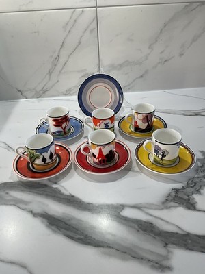 Set 6 Tassen und Untertassen Limited Edition Cafe Chic, Clarice Cliff Collection,