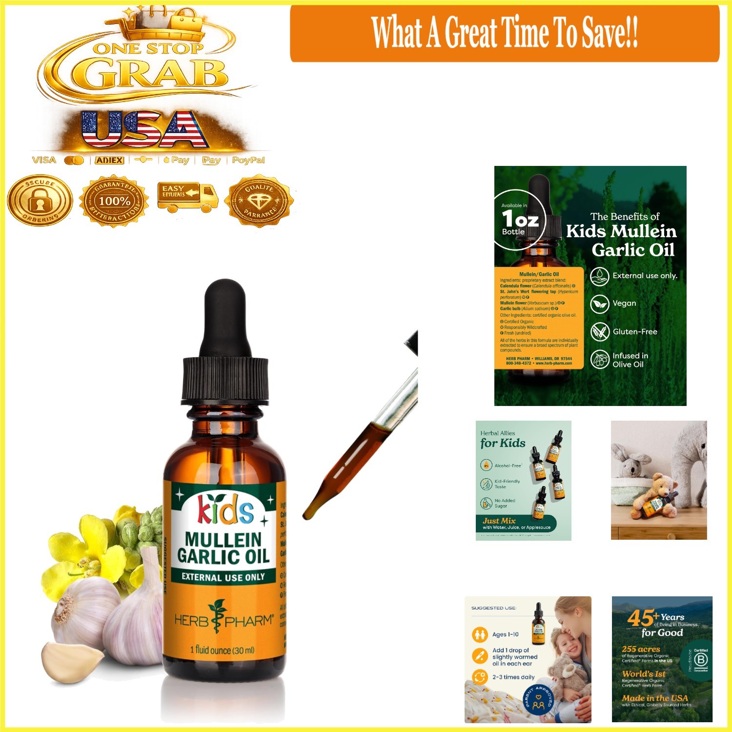 Drops 1oz With Mullein Calendula Garlic Safe For Children