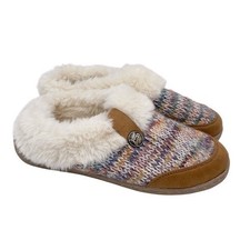 Lands' End Women's Chunky Cable Knit Faux Fur Lined Slippers Size 6 Cabin Cozy