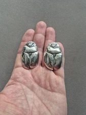 Clifton Nicholson sterling silver Modernist Artisan large Scarab clip earrings