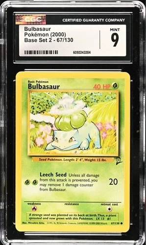 CGC 9 MINT Bulbasaur 67/130 Base Set 2 Vintage WOTC 2000 Pokémon
