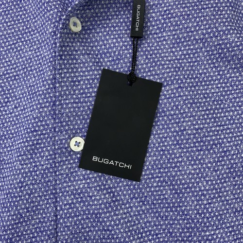 Bugatchi Shirt Mens 2XL Blue White Geometric Print Button Up Cuffed Long Sleeve - Picture 3 of 12
