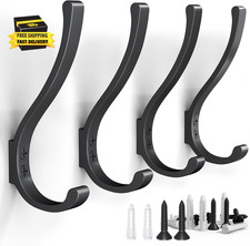 4PCS Large Black Coat Hooks Wall Mount Heavy Duty, Wall Hooks for Hanging, Backp