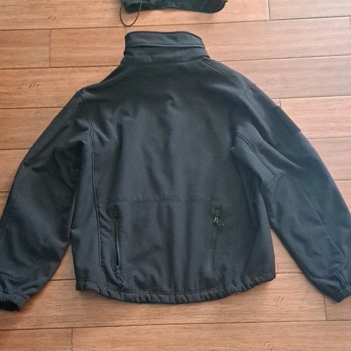 Men's Black SA Co. Softshell Jacket L Full Zip Hood Stand Collar Zipper Pockets image 4