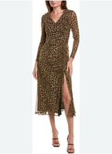 Taylor Stretch Mesh Animal Print Midi Dress Sz 4 Ruched Split