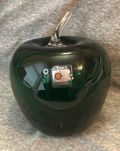 Blenko Glass Green Apple MCM Paperweight Handmade